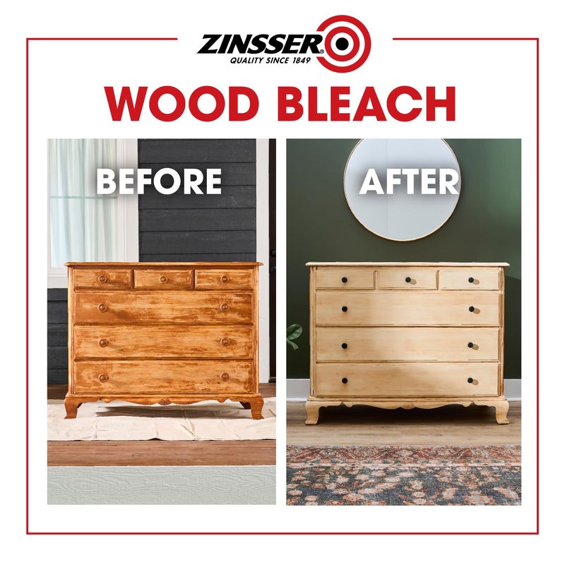 Zinsser مجموعة مبيض الخشب من زينسر | لتفتيح الأثاث، الأرضيات، الخزائن، الزخارف | يزيل اللون الأحمر | نظام تفتيح من خطوتين | مجموعة 2-Step 8 أونصة سائلة (16 أونصة سائلة إجمالية) - Image 5
